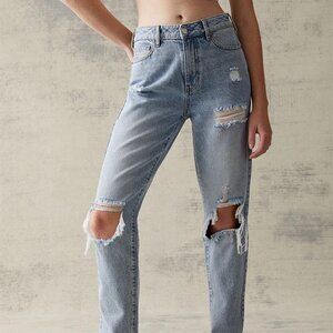 PacSun Distressed Light Wash Mom Jeans Size 24 High Rise Ripped Denim